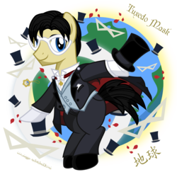 Size: 6000x6000 | Tagged: safe, artist:meganlovesangrybirds, pony, absurd resolution, cape, clothes, crossover, hat, ponified, sailor moon (series), solo, top hat, tuxedo mask