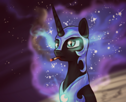 Size: 1214x990 | Tagged: safe, artist:not-ordinary-pony, nightmare moon, alicorn, pony, g4, cigarette, female, moon, smoking, solo