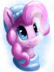 Size: 1200x1600 | Tagged: dead source, safe, artist:camyllea, pinkie pie, earth pony, pony, g4, female, simple background, solo, winter outfit