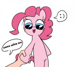 Size: 850x755 | Tagged: safe, artist:ehfkdl569, pinkie pie, earth pony, human, pony, g4, bipedal, duo, female, hand, hoof hold, mare, simple background, smiley face, speech bubble, white background
