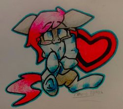 Size: 1850x1645 | Tagged: safe, artist:towmacow, oc, oc only, oc:ponepony, pony, pony town, clothes, crayon, cute, female, heart, marker drawing, scarf, socks, solo, striped socks, traditional art