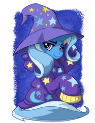 Size: 1275x1650 | Tagged: safe, artist:latecustomer, part of a set, trixie, pony, unicorn, g4, clothes, cute, diatrixes, female, hat, hoodie, mare, oversized clothes, solo, trixie's hat