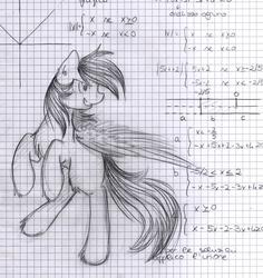 Size: 2233x2364 | Tagged: safe, artist:coffytacotuesday, rainbow dash, g4, algebra, doodle, female, high res, italian, lined paper, math, monochrome, solo, traditional art