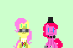 Size: 960x640 | Tagged: safe, artist:raventheghost, fluttershy, pinkie pie, g4, five nights at freddy's, five nights at pinkie's, fnap, pixel art