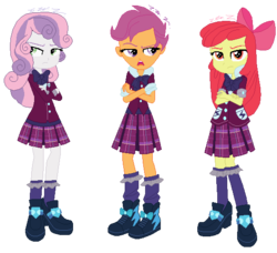 Size: 557x507 | Tagged: safe, artist:ihmps6p07, apple bloom, scootaloo, sweetie belle, equestria girls, g4, clothes, crystal prep academy uniform, cutie mark crusaders, school uniform, simple background, transparent background