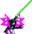 Size: 162x170 | Tagged: safe, queen chrysalis, g4, arm cannon, crossover, female, lightsaber, magic, mega man (series), megapony, mettaton, mettaton neo, pixel art, simple background, solo, sprite, star wars, sword, transparent background, undertale, video game, weapon