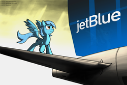 Size: 1800x1200 | Tagged: safe, artist:tetrapony, oc, oc only, oc:jet stream, pegasus, pony, 2012, airbus, airbus a320, confident, description in comments, jetblue, plane, reflection, solo