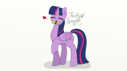 Size: 1024x576 | Tagged: safe, artist:mimicproductions, twilight sparkle, alicorn, pony, g4, blushing, cute, female, mouth hold, simple background, solo, twiabetes, twilight sparkle (alicorn)