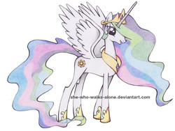 Size: 800x600 | Tagged: safe, artist:she-who-walks-alone, princess celestia, g4, female, simple background, solo, spread wings, traditional art