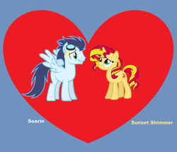 Size: 2420x2080 | Tagged: safe, artist:jwwprod, soarin', sunset shimmer, pony, g4, crack shipping, heart, high res, male, shipping, soarimmer, straight