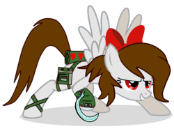 Size: 4600x3650 | Tagged: safe, artist:rsa.fim, edit, oc, oc only, oc:whisper hope, pegasus, pony, backpack, bad edit, bow, equipment, messy mane, mexican, prepare thyself, red eyes, ribbon, sickle, simple background, solo, transparent background, vector