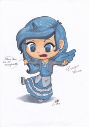 Size: 2468x3508 | Tagged: safe, artist:ekaterina07, princess luna, human, g4, chibi, clothes, dress, female, high res, horn, horned humanization, humanized, marker drawing, mary janes, shirt, shoes, simple background, solo, traditional art, white background, winged humanization