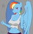 Size: 1280x1332 | Tagged: safe, artist:wynsten, rainbow dash, anthro, g4, alternate hairstyle, belly button, breasts, cleavage, clothes, female, grin, looking at you, midriff, smiling, solo, tank top, thumbs up