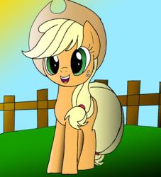 Size: 1000x1100 | Tagged: safe, artist:toyminator900, derpibooru exclusive, applejack, g4, cowboy hat, female, fence, hat, open mouth, solo, stetson