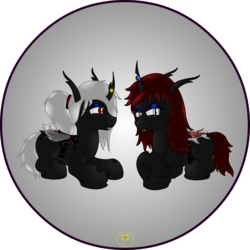 Size: 5000x5000 | Tagged: safe, artist:lakword, oc, oc only, oc:cherry, oc:cleo, changeling, absurd resolution, changeling oc, red changeling, simple background, sisters, transparent background, white changeling