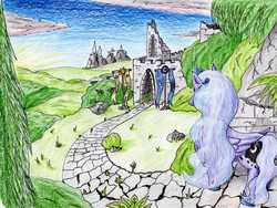 Size: 3174x2388 | Tagged: safe, artist:40kponyguy, derpibooru exclusive, princess luna, g4, female, high res, path, ruins, scenery, solo, traditional art