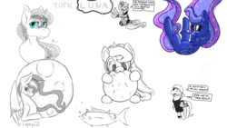 Size: 1920x1080 | Tagged: safe, artist:laptopdj, artist:living_dead, artist:masaryk, artist:strangersaurus, princess luna, fish, g4, collaboration, cookie, drawpile disasters, food