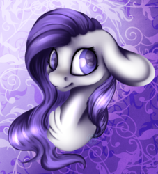 Size: 1812x1992 | Tagged: safe, artist:immagoddampony, oc, oc only, earth pony, pony, bust, chest fluff, colored pupils, floppy ears, impossibly large ears, long mane, looking at you, portrait, purple background, simple background, solo