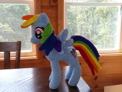 Size: 3264x2448 | Tagged: safe, artist:country-geek-crochet, rainbow dash, g4, amigurumi, crochet, high res, irl, photo, plushie, solo