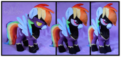 Size: 3674x1753 | Tagged: safe, artist:nazegoreng, rainbow dash, g4, clothes, costume, goggles, irl, photo, plushie, shadowbolt dash, shadowbolts, shadowbolts costume, solo