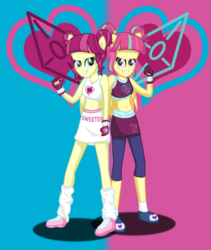 Size: 2785x3307 | Tagged: safe, artist:deannaphantom13, majorette, sour sweet, sweeten sour, equestria girls, g4, my little pony equestria girls: friendship games, belly button, boxing, clothes, duo, exeron fighters, exeron gloves, fingerless gloves, gloves, high res, long lost sisters, midriff, mma, ponied up, similarities, sisters, sports bra, sweetly and sourly