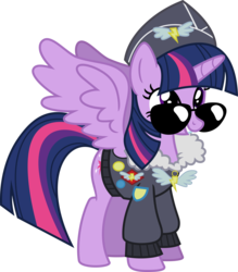 Size: 5000x5707 | Tagged: safe, artist:lman225, commander easy glider, twilight sparkle, alicorn, pony, g4, testing testing 1-2-3, absurd resolution, ancient wonderbolts uniform, aviator sunglasses, clothes, cosplay, costume, female, hat, jacket, mare, simple background, solo, spread wings, sunglasses, transparent background, twilight sparkle (alicorn), vector, wings