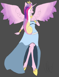 Size: 1600x2067 | Tagged: safe, artist:wynsten, princess cadance, anthro, unguligrade anthro, g4, clothes, dress, female, solo