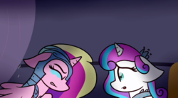 Size: 834x460 | Tagged: safe, artist:lynchristina, princess cadance, princess flurry heart, g4, armor, crying, floppy ears, mother and daughter, remembrance (audio drama)