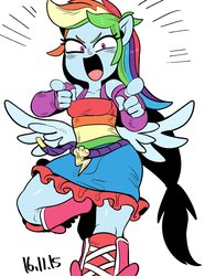 Size: 842x1133 | Tagged: safe, artist:nekubi, rainbow dash, equestria girls, g4, boots, clothes, cute, dress, evening gloves, fall formal outfits, female, fingerless elbow gloves, gloves, looking at you, multiple variants, open mouth, pointing, ponied up, simple background, skirt, smiling, solo, white background