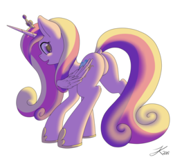 Size: 1024x933 | Tagged: safe, artist:caerulanox, princess cadance, alicorn, pony, g4, butt, cute, cutedance, dock, featureless crotch, female, looking back, lovebutt, mare, open mouth, plot, simple background, smiling, solo, transparent background