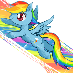 Size: 400x400 | Tagged: safe, artist:sky, rainbow dash, g4, female, flying, smiling, solo, spread wings