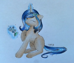 Size: 2245x1920 | Tagged: safe, artist:coffytacotuesday, oc, oc only, oc:myosotis, pony, unicorn, flower, magic, solo