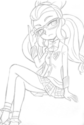 Size: 640x955 | Tagged: safe, artist:shinda mane, artist:union of the snake, artist:uotsda, sugarcoat, equestria girls, g4, my little pony equestria girls: friendship games, female, looking at you, monochrome, solo