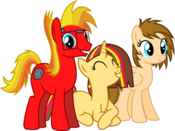 Size: 6139x4603 | Tagged: safe, artist:itspeahead, oc, oc only, oc:cherry lights, oc:stellar winds, oc:strong boulder, earth pony, pegasus, pony, unicorn, g4, absurd resolution, cutie mark, glasses, show accurate, simple background, transparent background, vector, wip