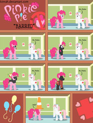 Size: 1500x2000 | Tagged: safe, artist:kinrah, nurse redheart, pinkie pie, g4, bucket, clothes, comic, disguise, hat, hospital, pinkie pyro, propeller hat, scarf, team fortress 2, traffic cone