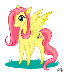 Size: 1024x1128 | Tagged: safe, artist:koku-chan, fluttershy, pegasus, pony, g4, cutie mark, female, grass, signature, simple background, solo, white background