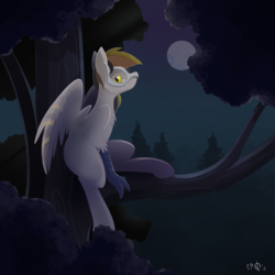 Size: 4000x4000 | Tagged: safe, artist:b-epon, oc, oc only, oc:silent flight, hippogriff, claws, commission, forest, full moon, glowing eyes, mask, moon, night, solo, talons, tree