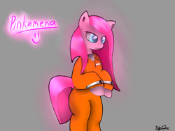 Size: 4000x3000 | Tagged: safe, artist:brendanamato, pinkie pie, g4, clothes, cuffs, female, pinkamena diane pie, prison outfit, prisoner, prisoner pp, solo