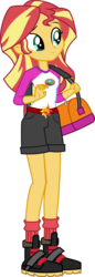 Size: 3000x8708 | Tagged: safe, artist:uponia, sunset shimmer, equestria girls, g4, my little pony equestria girls: legend of everfree, .svg available, absurd resolution, clothes, curious, cute, duffle bag, female, shimmerbetes, shorts, simple background, socks, solo, transparent background, vector