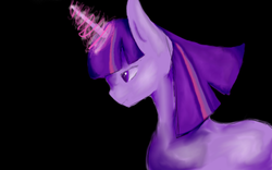 Size: 1024x640 | Tagged: safe, artist:lifequestions, twilight sparkle, pony, g4, black background, female, glowing horn, horn, simple background, solo