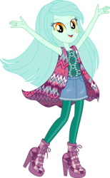 Size: 9052x14727 | Tagged: safe, artist:sugar-loop, lyra heartstrings, equestria girls, g4, my little pony equestria girls: legend of everfree, absurd resolution, alternative cutie mark placement, box art, camp fashion show outfit, clothes, facial cutie mark, female, geometric, happy, high heels, long hair, open mouth, shorts, simple background, smiling, solo, transparent background, vector