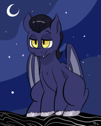 Size: 1280x1600 | Tagged: safe, artist:mt, oc, oc only, bat pony, pony, crescent moon, fangs, moon, night, solo