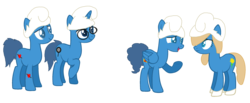 Size: 2661x1093 | Tagged: safe, artist:mixelfangirl100, brainy smurf, clumsy, hair over one eye, hat, hefty smurf, looking at each other, open mouth, ponified, raised hoof, simple background, smiling, smurfette, smurfs, smurfs: the lost village (movie), the smurfs, transparent background, underhoof