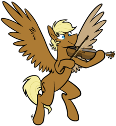 Size: 681x740 | Tagged: safe, artist:egophiliac, oc, oc only, oc:sharp note, pegasus, pony, bipedal, commission, cute, fiddle, hoof hold, music, musical instrument, simple background, smiling, solo, spread wings, transparent background, violin