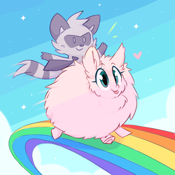 Size: 4800x4800 | Tagged: safe, artist:meekcheep, oc, oc only, oc:fluffle puff, raccoon, pink fluffy unicorns dancing on rainbows, absurd resolution, cute, diabetes, rainbow