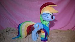 Size: 1024x576 | Tagged: safe, artist:zombies8mywaffle, rainbow dash, g4, clothes, irl, photo, plushie, rainbow socks, socks, solo, striped socks