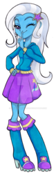 Size: 400x1232 | Tagged: safe, artist:naara-kantayeni, trixie, equestria girls, g4, clothes, female, hand on hip, looking at you, one eye closed, simple background, skirt, smiling, solo, transparent background, watermark, wink