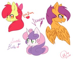 Size: 1000x800 | Tagged: safe, artist:ayumunakishima, apple bloom, scootaloo, sweetie belle, g4, bust, cutie mark crusaders, older, portrait