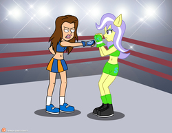 Size: 4000x3090 | Tagged: safe, artist:dieart77, upper crust, equestria girls, g4, my little pony equestria girls: friendship games, american dad, belly button, boxing, boxing ring, clothes, crossover, exeron fighters, exeron gloves, lisa silver, male, midriff, skirt, sports bra