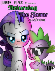 Size: 1275x1650 | Tagged: safe, artist:lennonblack, rarity, spike, dragon, pony, unicorn, comic:returning the favor, g4, blushing, comic, duo, female, male, ship:sparity, shipping, straight, sunglasses